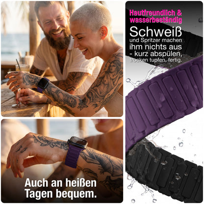 NALIA Nexus Magnet Armband kompatibel mit Apple Watch Armband Series Ultra/SE 10 9 8 7 6 5 4 3 2 1, 42/44/45/46/49mm, Silikon Loop mit Rillendesign, Sportarmband NALIA Berlin