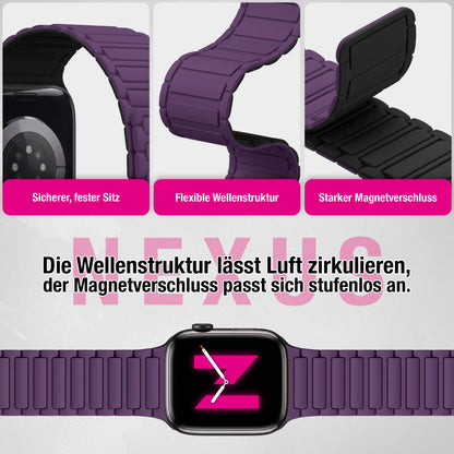 NALIA Nexus Magnet Armband kompatibel mit Apple Watch Armband Series Ultra/SE 10 9 8 7 6 5 4 3 2 1, 42/44/45/46/49mm, Silikon Loop mit Rillendesign, Sportarmband NALIA Berlin