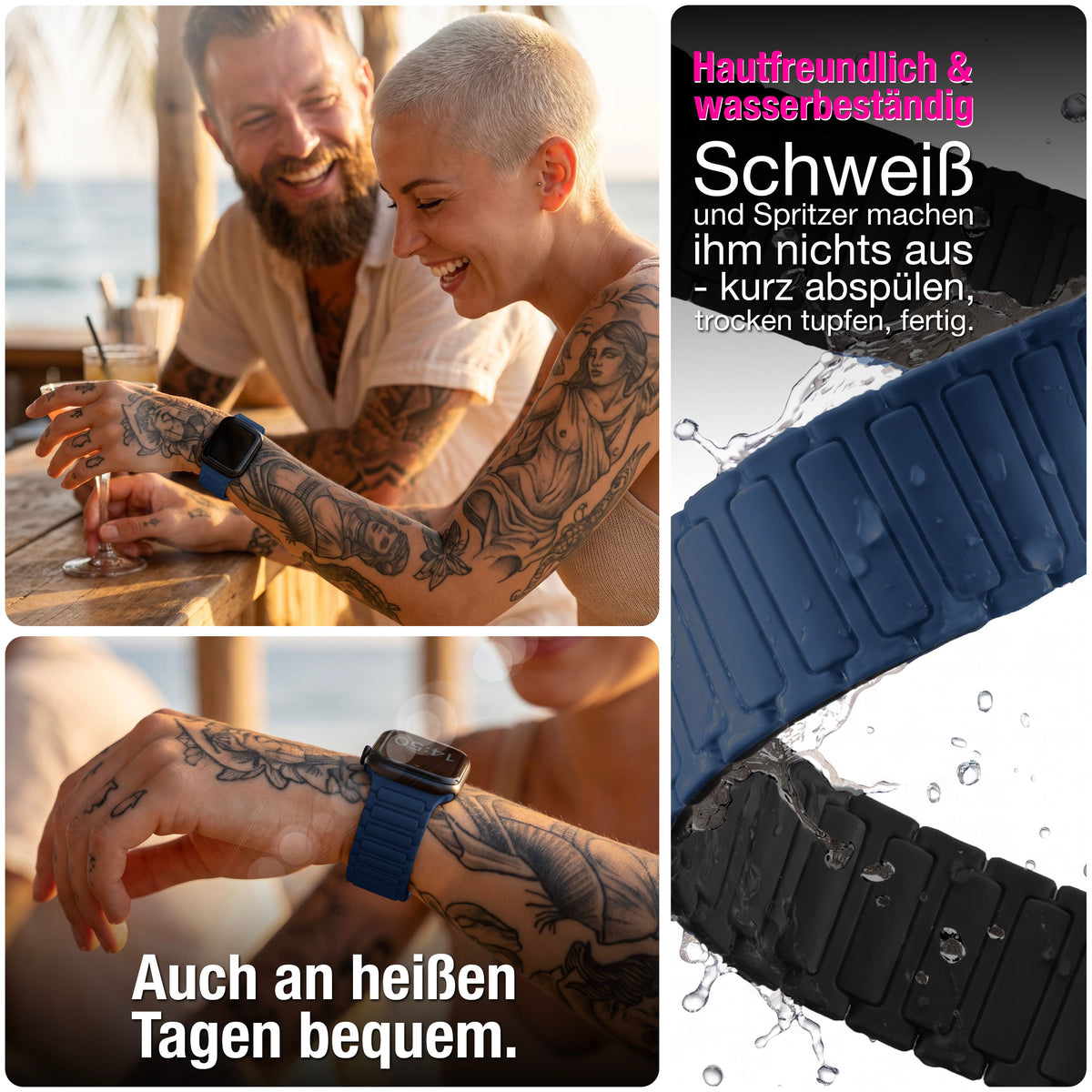 NALIA Nexus Magnet Armband kompatibel mit Apple Watch Armband Series Ultra/SE 10 9 8 7 6 5 4 3 2 1, 42/44/45/46/49mm, Silikon Loop mit Rillendesign, Sportarmband NALIA Berlin