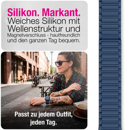 NALIA Nexus Magnet Armband kompatibel mit Apple Watch Armband Series Ultra/SE 10 9 8 7 6 5 4 3 2 1, 42/44/45/46/49mm, Silikon Loop mit Rillendesign, Sportarmband NALIA Berlin