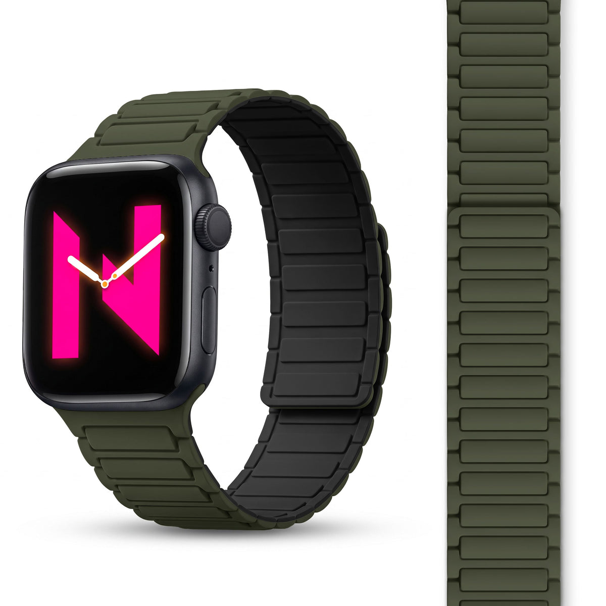 NALIA Nexus Magnet Armband kompatibel mit Apple Watch Armband Series Ultra/SE 10 9 8 7 6 5 4 3 2 1, 42/44/45/46/49mm, Silikon Loop mit Rillendesign, Sportarmband NALIA Berlin
