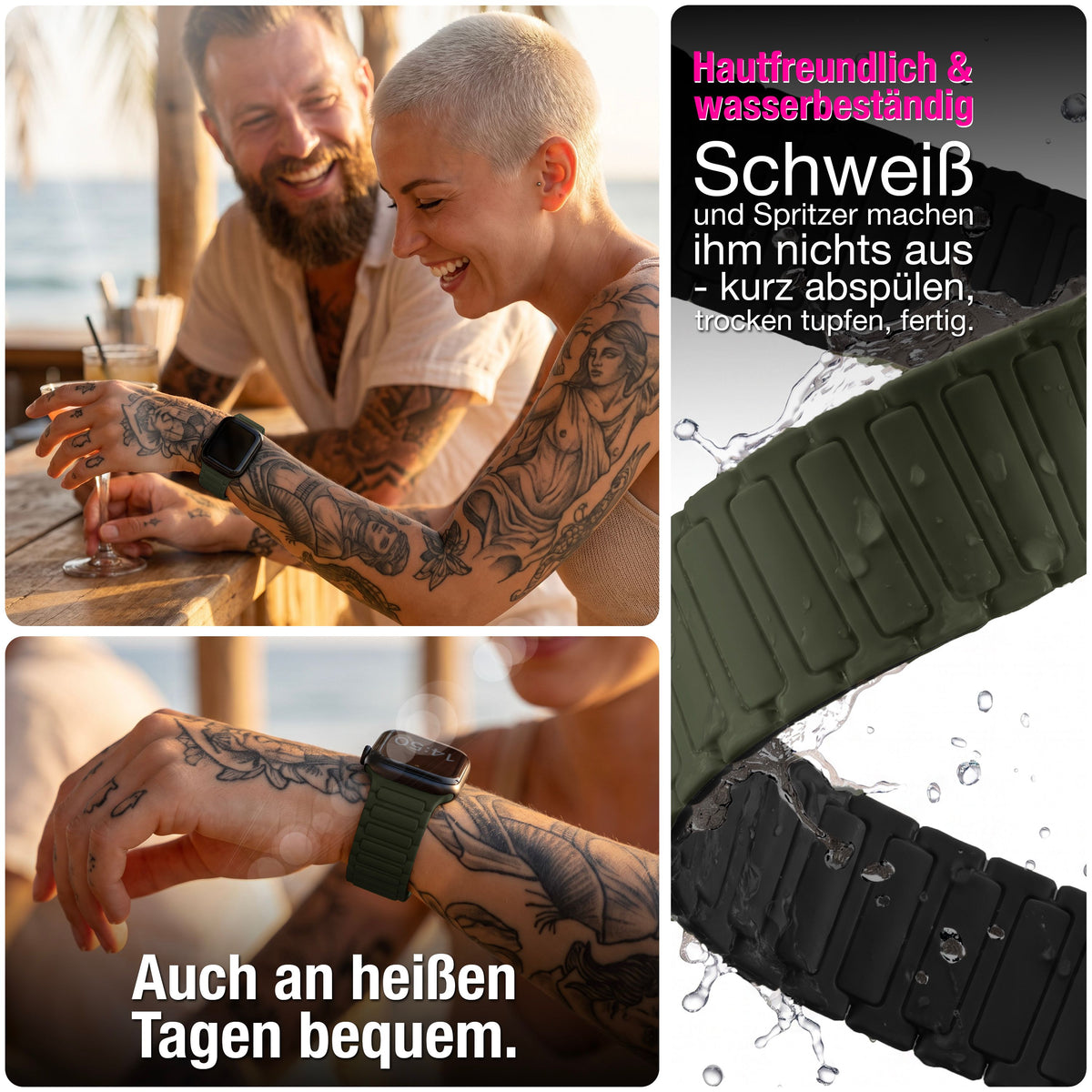 NALIA Nexus Magnet Armband kompatibel mit Apple Watch Armband Series Ultra/SE 10 9 8 7 6 5 4 3 2 1, 42/44/45/46/49mm, Silikon Loop mit Rillendesign, Sportarmband NALIA Berlin