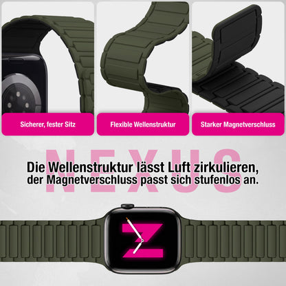 NALIA Nexus Magnet Armband kompatibel mit Apple Watch Armband Series Ultra/SE 10 9 8 7 6 5 4 3 2 1, 42/44/45/46/49mm, Silikon Loop mit Rillendesign, Sportarmband NALIA Berlin