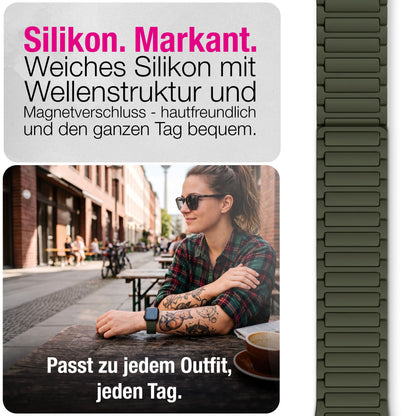 NALIA Nexus Magnet Armband kompatibel mit Apple Watch Armband Series Ultra/SE 10 9 8 7 6 5 4 3 2 1, 42/44/45/46/49mm, Silikon Loop mit Rillendesign, Sportarmband NALIA Berlin
