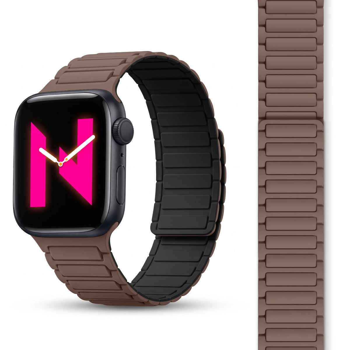 NALIA Nexus Magnet Armband kompatibel mit Apple Watch Armband Series Ultra/SE 10 9 8 7 6 5 4 3 2 1, 42/44/45/46/49mm, Silikon Loop mit Rillendesign, Sportarmband NALIA Berlin