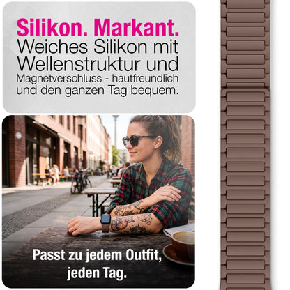NALIA Nexus Magnet Armband kompatibel mit Apple Watch Armband Series Ultra/SE 10 9 8 7 6 5 4 3 2 1, 42/44/45/46/49mm, Silikon Loop mit Rillendesign, Sportarmband NALIA Berlin