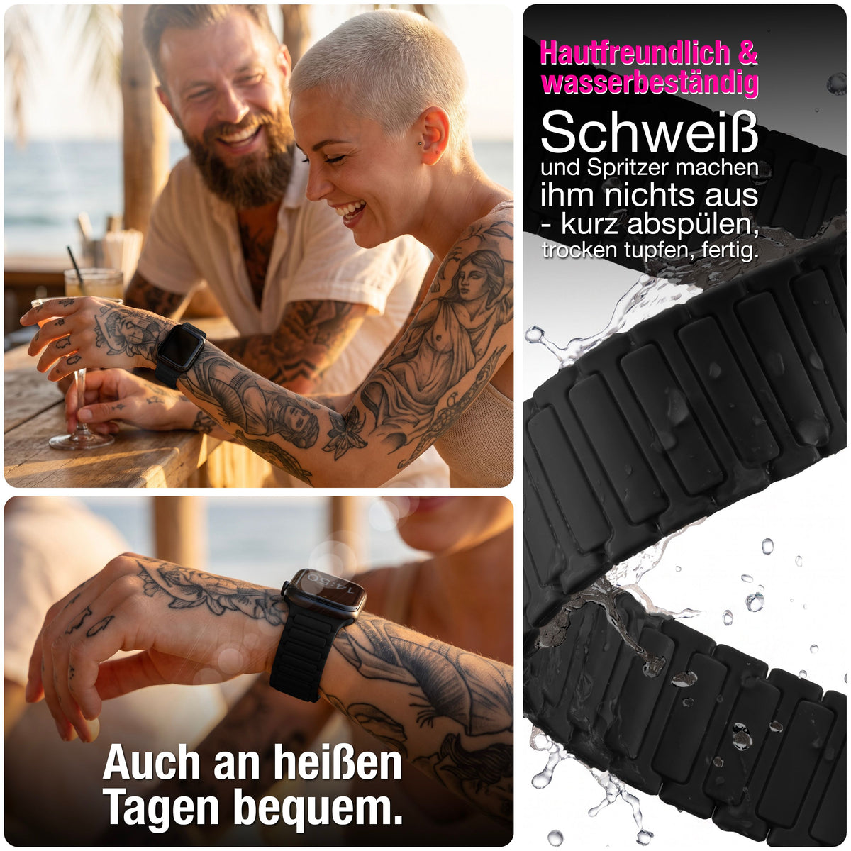NALIA Nexus Magnet Armband kompatibel mit Apple Watch Armband Series Ultra/SE 10 9 8 7 6 5 4 3 2 1, 42/44/45/46/49mm, Silikon Loop mit Rillendesign, Sportarmband NALIA Berlin