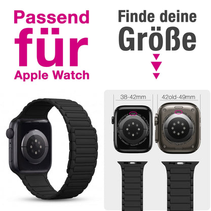 NALIA Nexus Magnet Armband kompatibel mit Apple Watch Armband Series Ultra/SE 10 9 8 7 6 5 4 3 2 1, 42/44/45/46/49mm, Silikon Loop mit Rillendesign, Sportarmband NALIA Berlin
