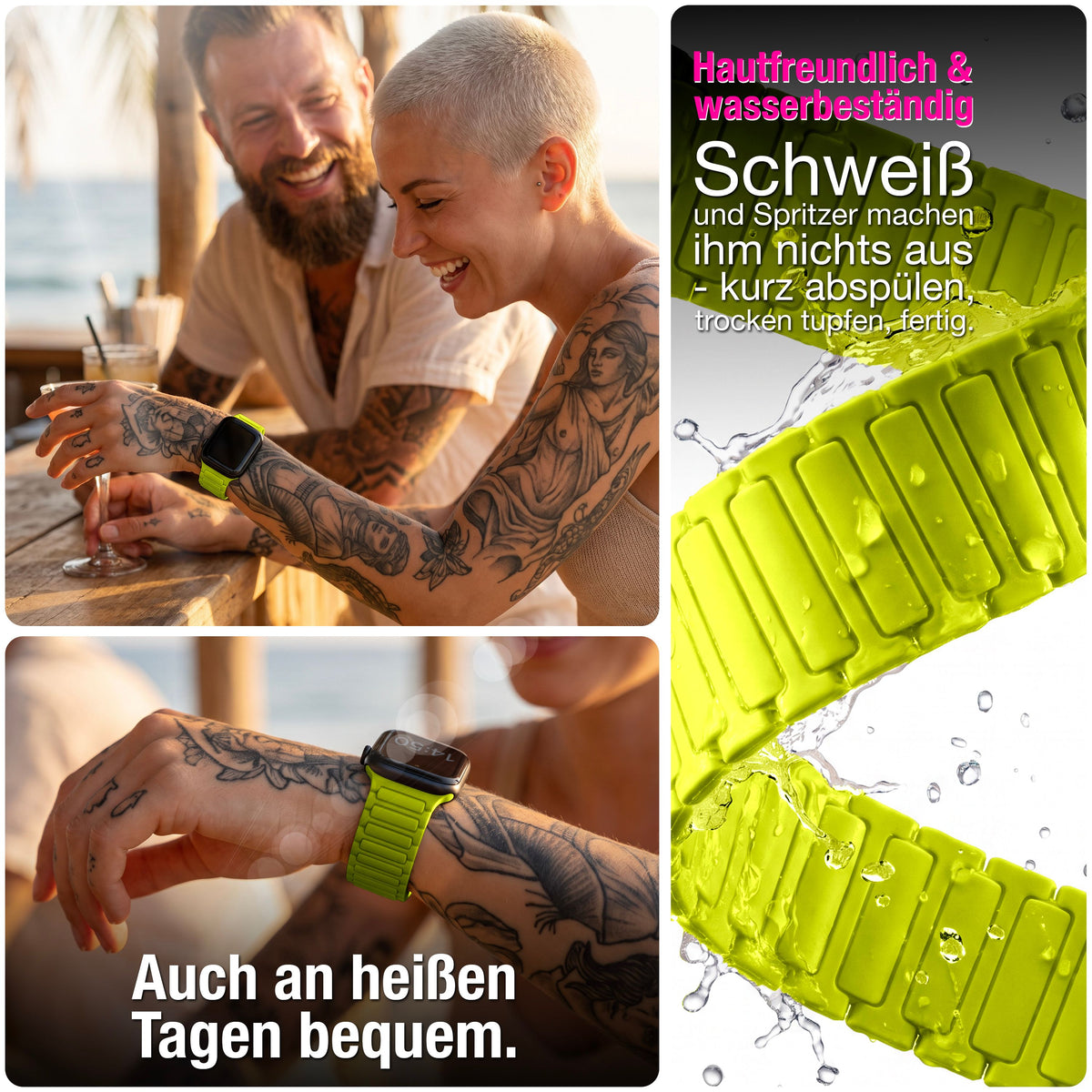 NALIA Nexus Magnet Armband kompatibel mit Apple Watch Armband Series Ultra/SE 10 9 8 7 6 5 4 3 2 1, 42/44/45/46/49mm, Silikon Loop mit Rillendesign, Sportarmband NALIA Berlin
