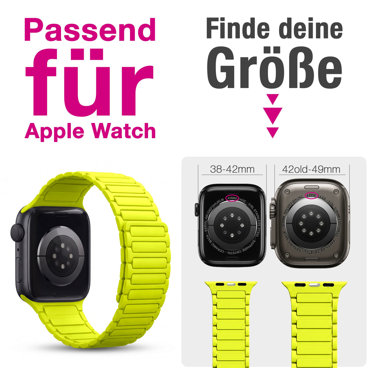 NALIA Nexus Magnet Armband kompatibel mit Apple Watch Armband Series Ultra/SE 10 9 8 7 6 5 4 3 2 1, 42/44/45/46/49mm, Silikon Loop mit Rillendesign, Sportarmband NALIA Berlin