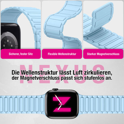 NALIA Nexus Magnet Armband kompatibel mit Apple Watch Armband Series Ultra/SE 10 9 8 7 6 5 4 3 2 1, 42/44/45/46/49mm, Silikon Loop mit Rillendesign, Sportarmband NALIA Berlin