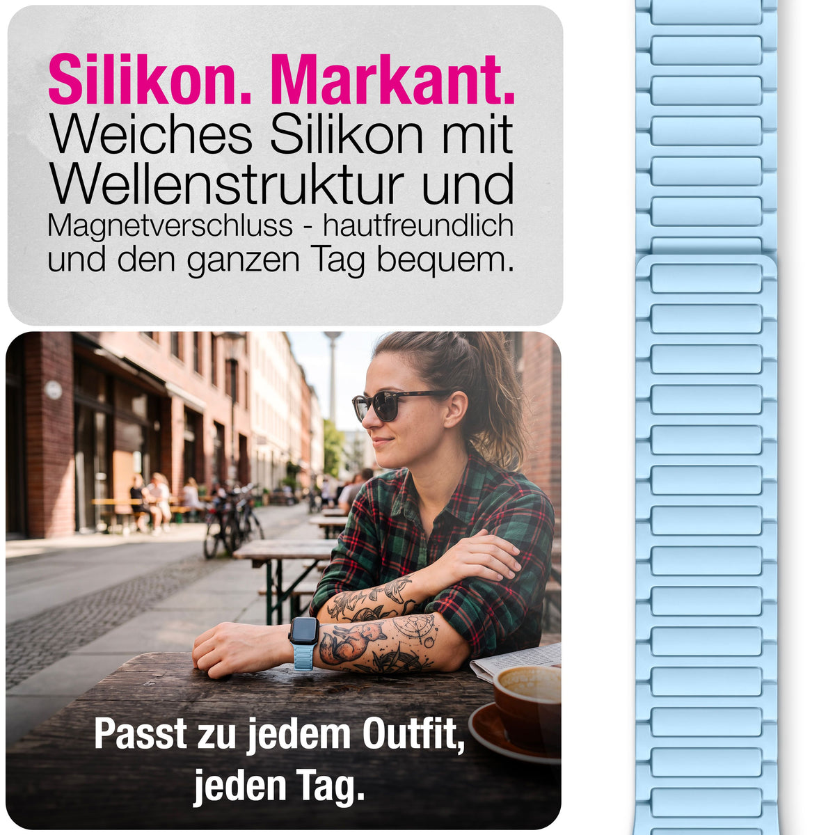 NALIA Nexus Magnet Armband kompatibel mit Apple Watch Armband Series Ultra/SE 10 9 8 7 6 5 4 3 2 1, 42/44/45/46/49mm, Silikon Loop mit Rillendesign, Sportarmband NALIA Berlin