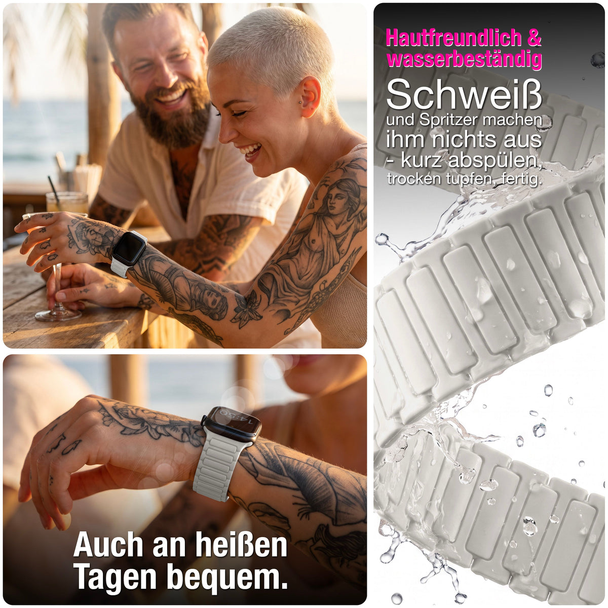 NALIA Nexus Magnet Armband kompatibel mit Apple Watch Armband Series Ultra/SE 10 9 8 7 6 5 4 3 2 1, 42/44/45/46/49mm, Silikon Loop mit Rillendesign, Sportarmband NALIA Berlin