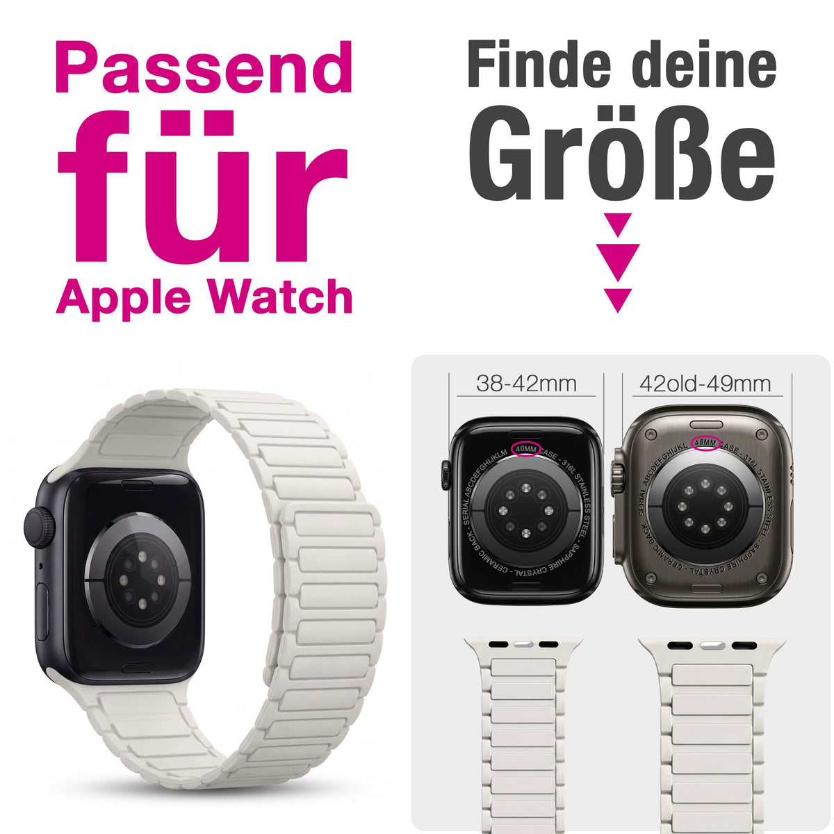 NALIA Nexus Magnet Armband kompatibel mit Apple Watch Armband Series Ultra/SE 10 9 8 7 6 5 4 3 2 1, 42/44/45/46/49mm, Silikon Loop mit Rillendesign, Sportarmband NALIA Berlin