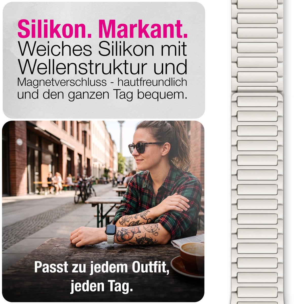 NALIA Nexus Magnet Armband kompatibel mit Apple Watch Armband Series Ultra/SE 10 9 8 7 6 5 4 3 2 1, 42/44/45/46/49mm, Silikon Loop mit Rillendesign, Sportarmband NALIA Berlin