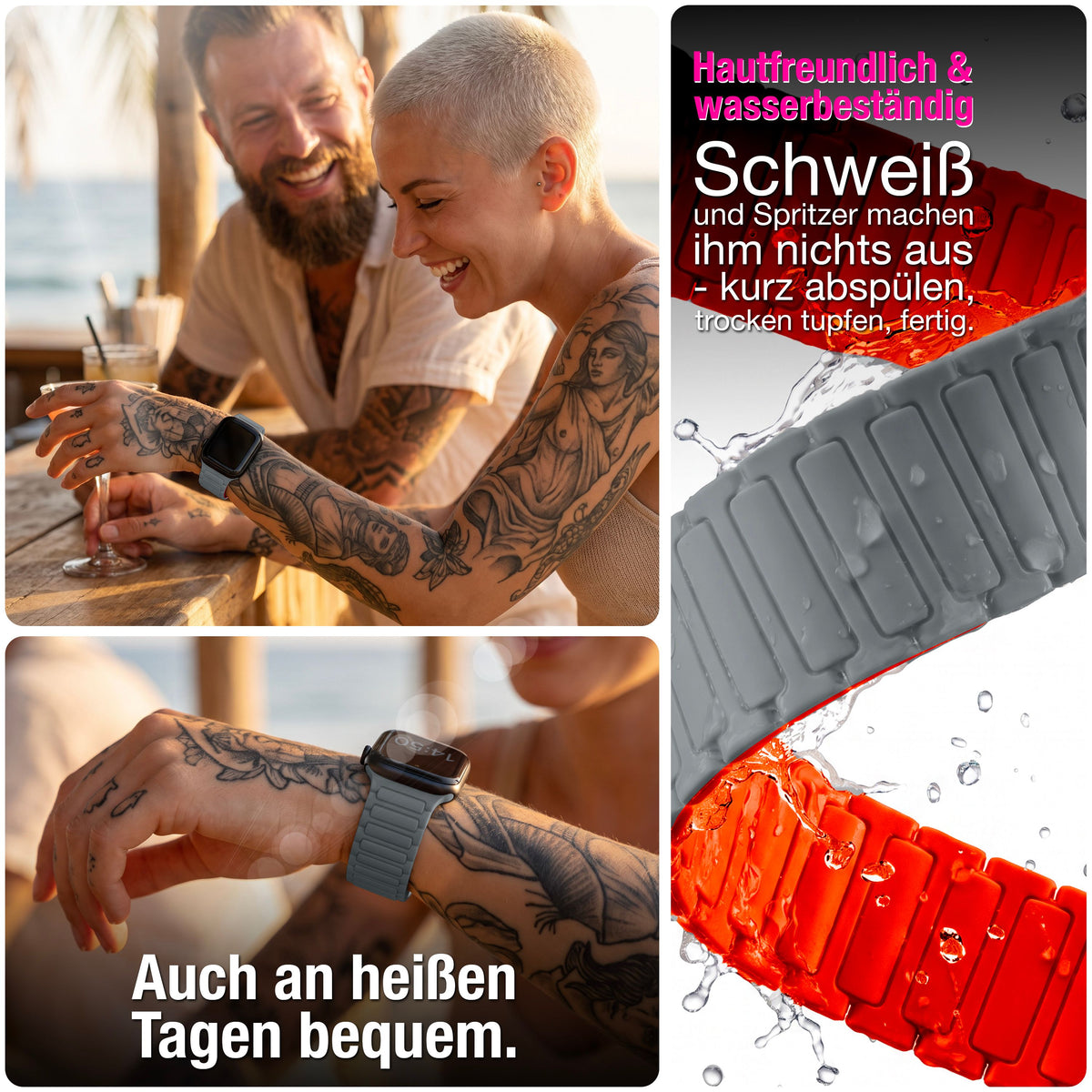 NALIA Nexus Magnet Armband kompatibel mit Apple Watch Armband Series Ultra/SE 10 9 8 7 6 5 4 3 2 1, 42/44/45/46/49mm, Silikon Loop mit Rillendesign, Sportarmband NALIA Berlin