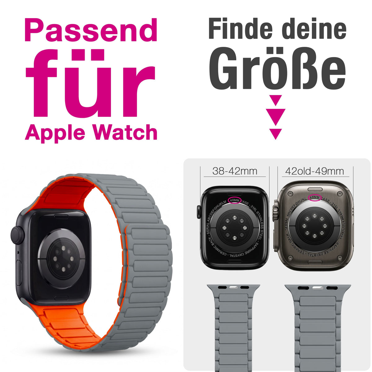 NALIA Nexus Magnet Armband kompatibel mit Apple Watch Armband Series Ultra/SE 10 9 8 7 6 5 4 3 2 1, 42/44/45/46/49mm, Silikon Loop mit Rillendesign, Sportarmband NALIA Berlin