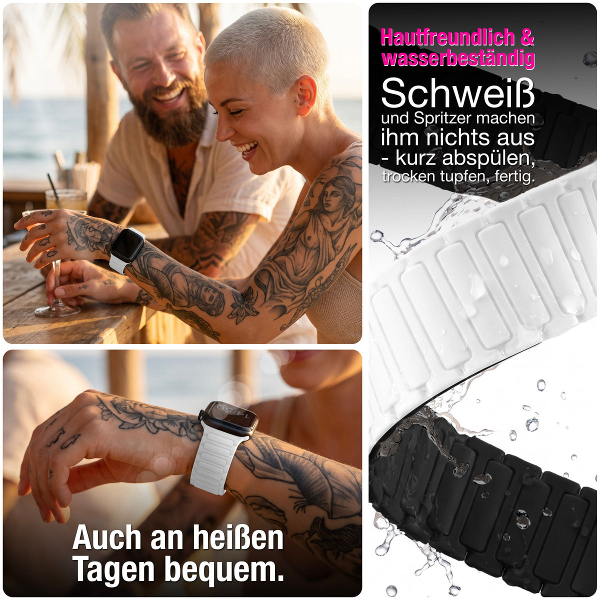 NALIA Nexus Magnet Armband kompatibel mit Apple Watch Armband Series Ultra/SE 10 9 8 7 6 5 4 3 2 1, 42/44/45/46/49mm, Silikon Loop mit Rillendesign, Sportarmband NALIA Berlin