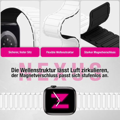 NALIA Nexus Magnet Armband kompatibel mit Apple Watch Armband Series Ultra/SE 10 9 8 7 6 5 4 3 2 1, 42/44/45/46/49mm, Silikon Loop mit Rillendesign, Sportarmband NALIA Berlin