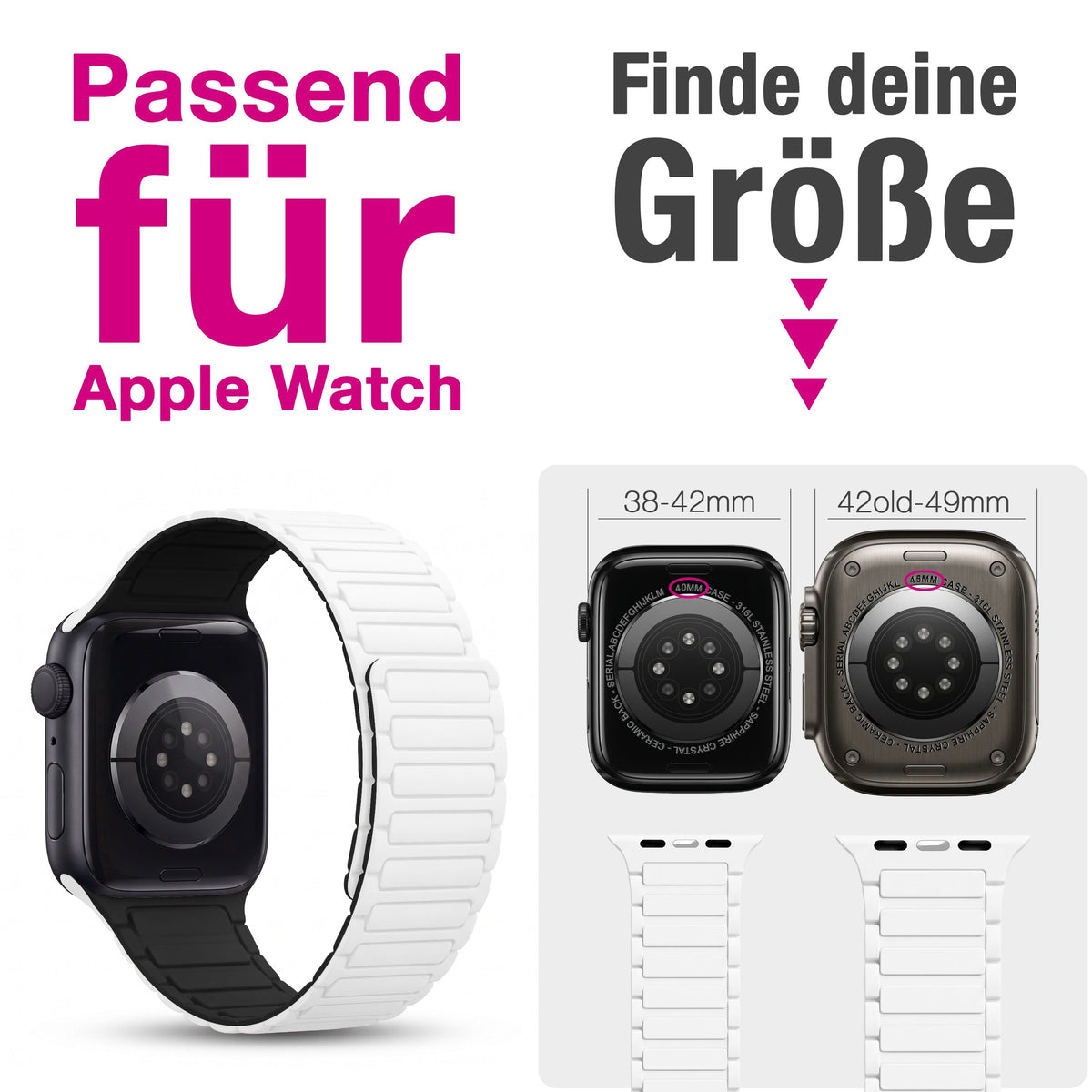 NALIA Nexus Magnet Armband kompatibel mit Apple Watch Armband Series Ultra/SE 10 9 8 7 6 5 4 3 2 1, 42/44/45/46/49mm, Silikon Loop mit Rillendesign, Sportarmband NALIA Berlin
