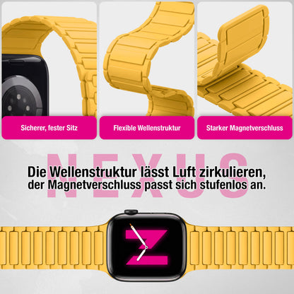 NALIA Nexus Magnet Armband kompatibel mit Apple Watch Armband Series Ultra/SE 10 9 8 7 6 5 4 3 2 1, 42/44/45/46/49mm, Silikon Loop mit Rillendesign, Sportarmband NALIA Berlin