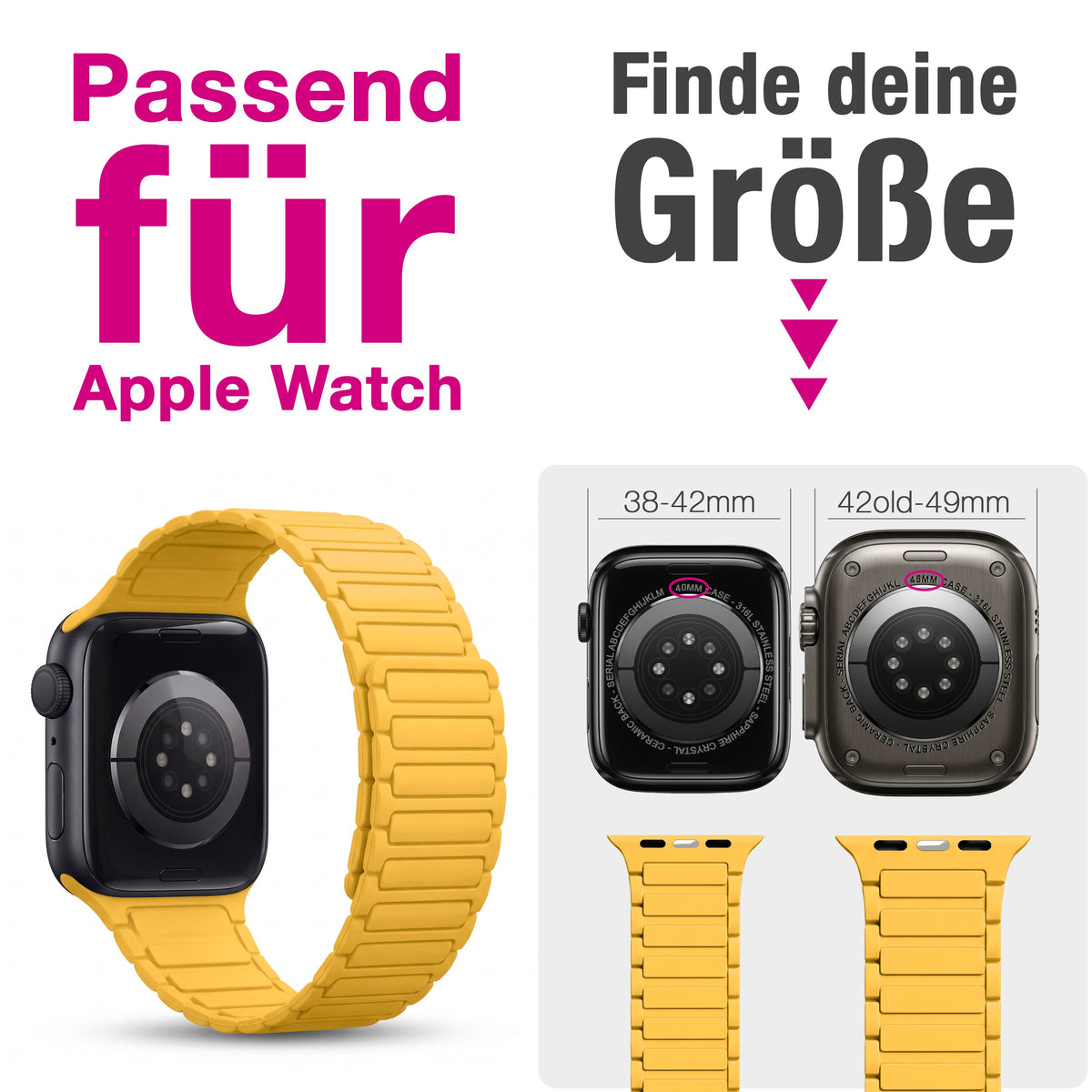 NALIA Nexus Magnet Armband kompatibel mit Apple Watch Armband Series Ultra/SE 10 9 8 7 6 5 4 3 2 1, 42/44/45/46/49mm, Silikon Loop mit Rillendesign, Sportarmband NALIA Berlin