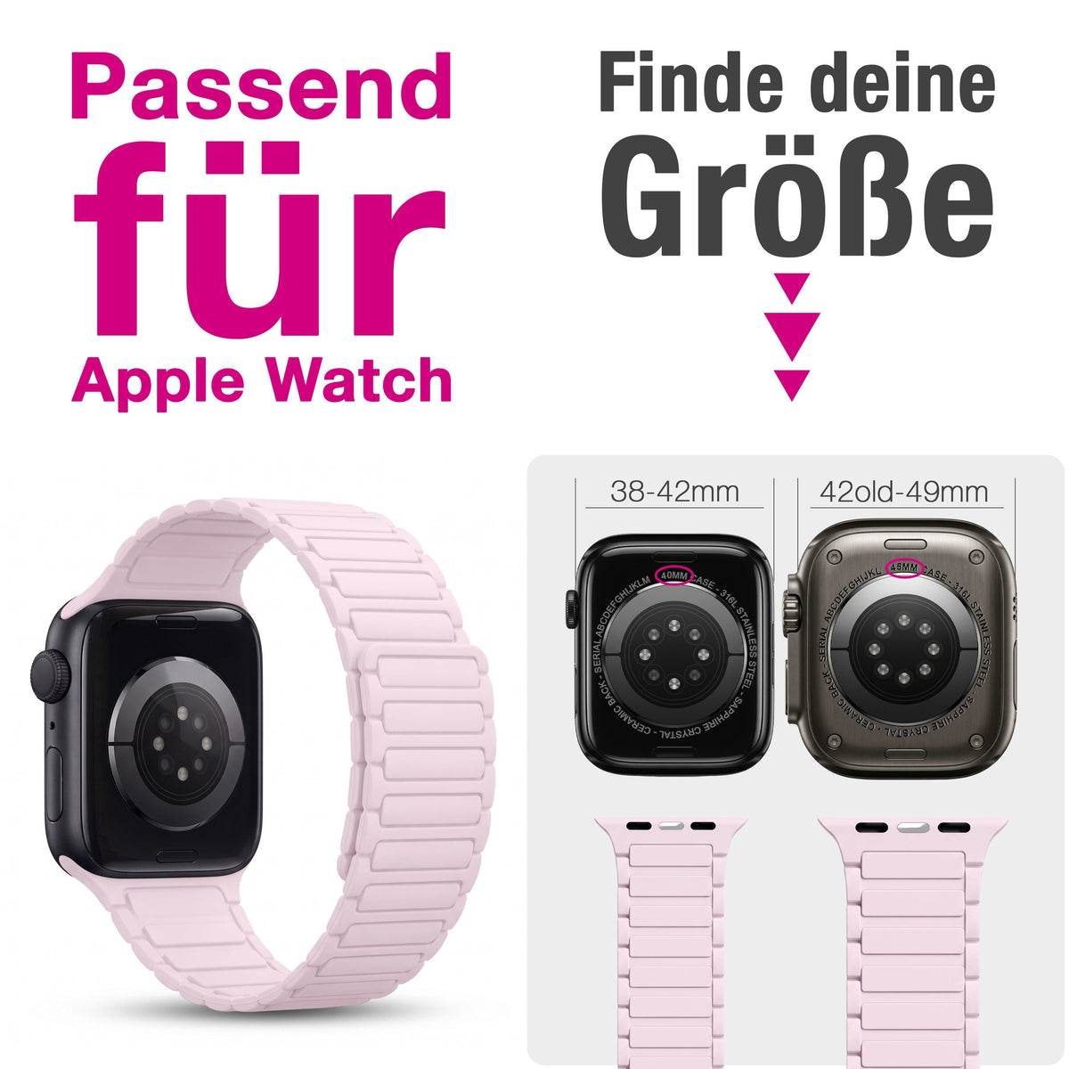 NALIA Nexus Magnet Armband kompatibel mit Apple Watch Armband Series Ultra/SE 10 9 8 7 6 5 4 3 2 1, 42/44/45/46/49mm, Silikon Loop mit Rillendesign, Sportarmband NALIA Berlin
