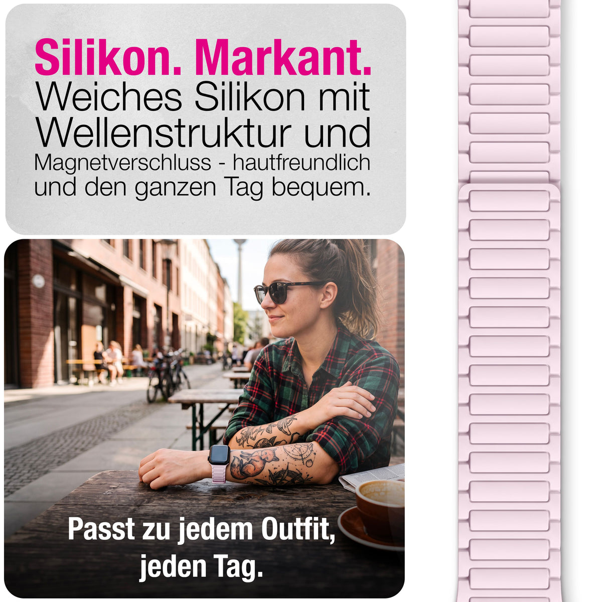 NALIA Nexus Magnet Armband kompatibel mit Apple Watch Armband Series Ultra/SE 10 9 8 7 6 5 4 3 2 1, 42/44/45/46/49mm, Silikon Loop mit Rillendesign, Sportarmband NALIA Berlin