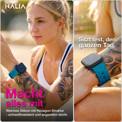 NALIA Hexion Armband kompatibel mit Apple Watch Armband Series SE/iWatch 10 9 8 7 6 5 4 3 2 1, 38/40/41/42mm, Silikon Loop mit Hexagon Design, Sportarmband Steck-Pin-Verschluss