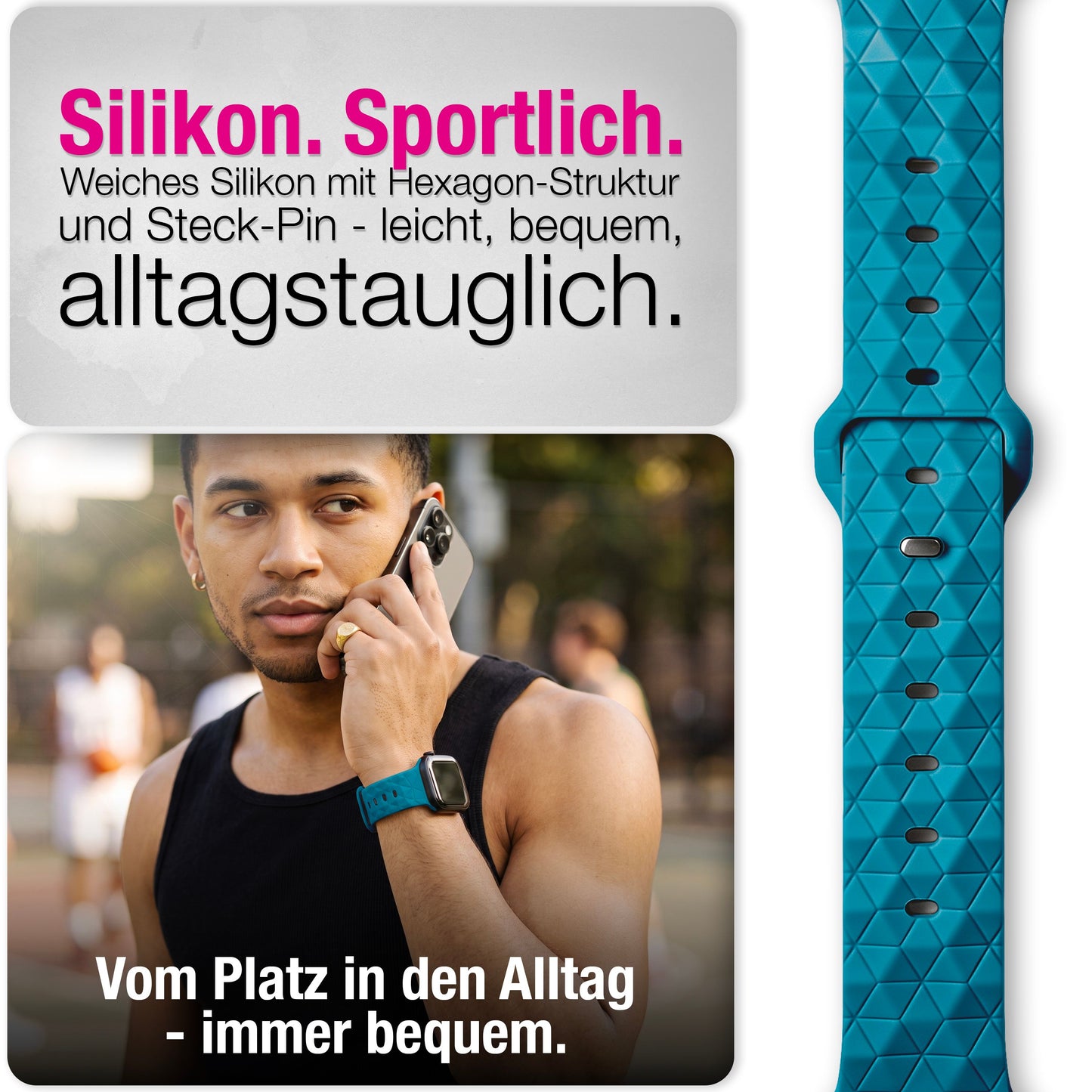 NALIA Hexion Armband kompatibel mit Apple Watch Armband Series SE/iWatch 10 9 8 7 6 5 4 3 2 1, 38/40/41/42mm, Silikon Loop mit Hexagon Design, Sportarmband Steck-Pin-Verschluss