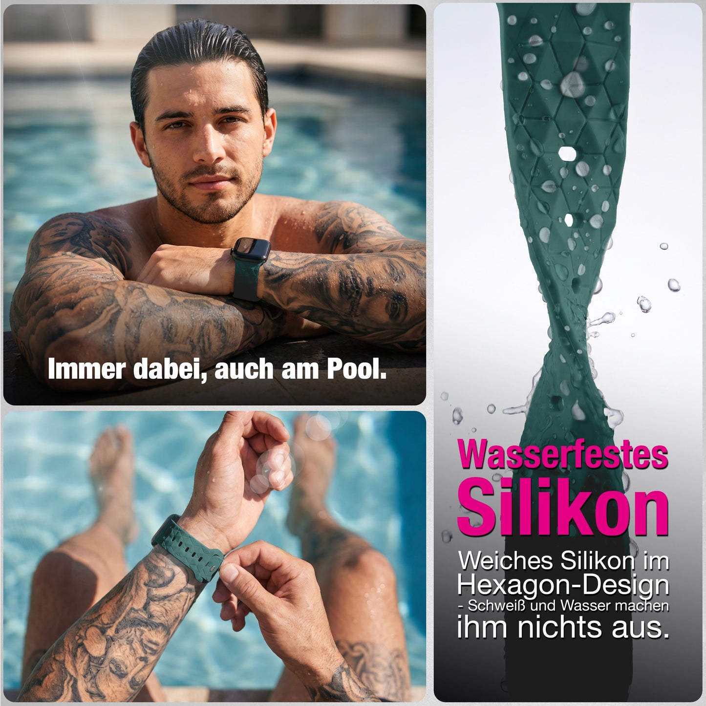 NALIA Hexion Armband kompatibel mit Apple Watch Armband Series SE/iWatch 10 9 8 7 6 5 4 3 2 1, 38/40/41/42mm, Silikon Loop mit Hexagon Design, Sportarmband Steck-Pin-Verschluss