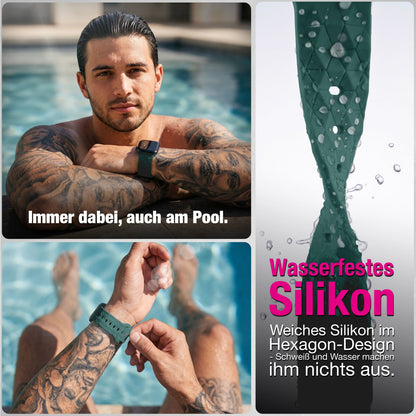 NALIA Hexion Armband kompatibel mit Apple Watch Armband Series SE/iWatch 10 9 8 7 6 5 4 3 2 1, 38/40/41/42mm, Silikon Loop mit Hexagon Design, Sportarmband Steck-Pin-Verschluss