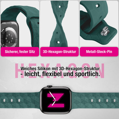 NALIA Hexion Armband kompatibel mit Apple Watch Armband Series SE/iWatch 10 9 8 7 6 5 4 3 2 1, 38/40/41/42mm, Silikon Loop mit Hexagon Design, Sportarmband Steck-Pin-Verschluss