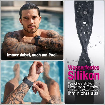 NALIA Hexion Armband kompatibel mit Apple Watch Armband Series SE/iWatch 10 9 8 7 6 5 4 3 2 1, 38/40/41/42mm, Silikon Loop mit Hexagon Design, Sportarmband Steck-Pin-Verschluss