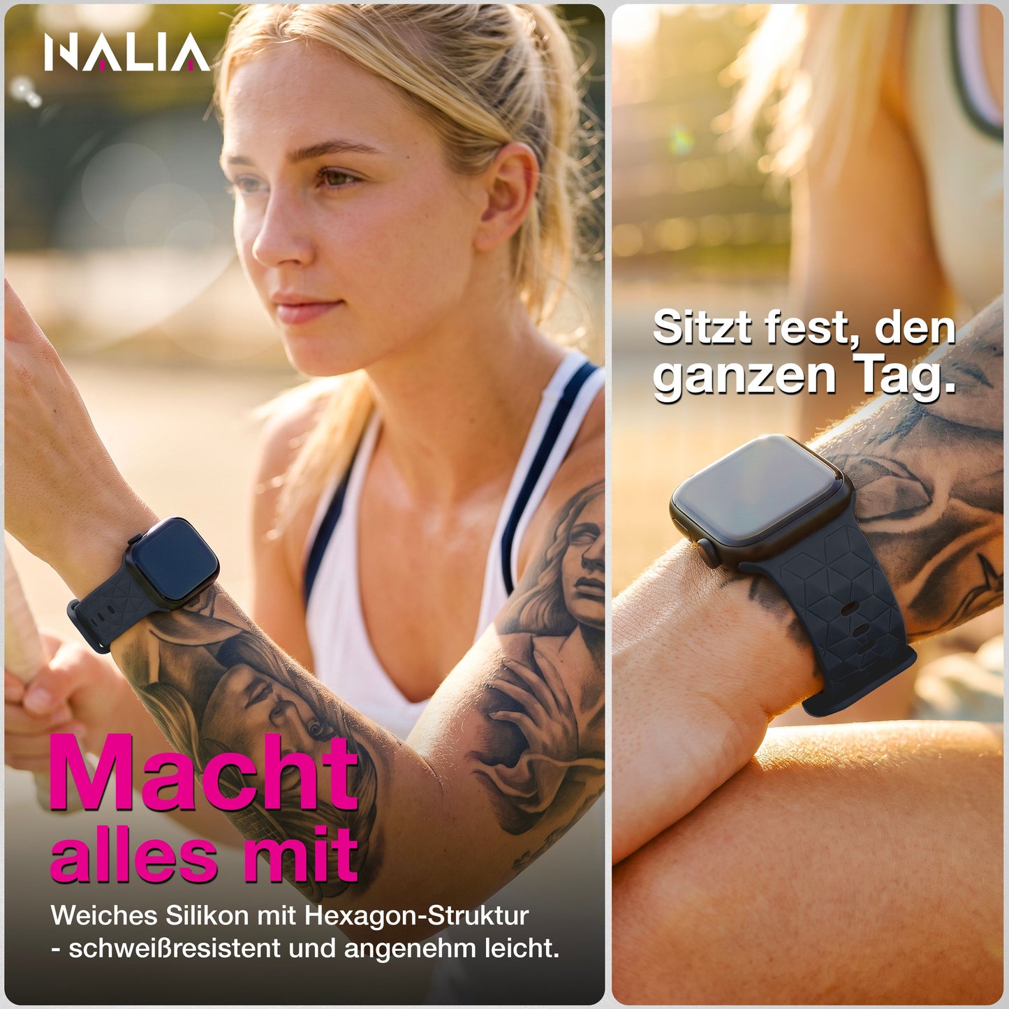 NALIA Hexion Armband kompatibel mit Apple Watch Armband Series SE/iWatch 10 9 8 7 6 5 4 3 2 1, 38/40/41/42mm, Silikon Loop mit Hexagon Design, Sportarmband Steck-Pin-Verschluss
