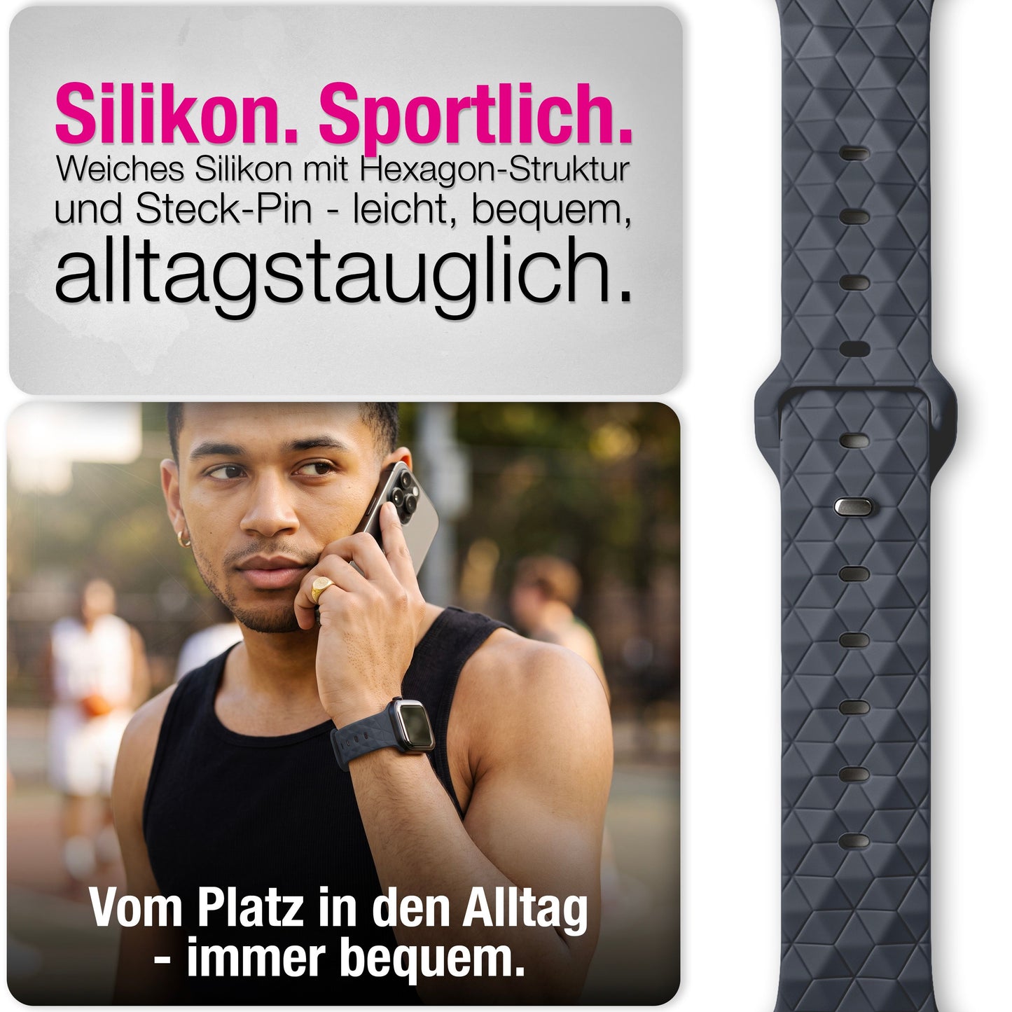 NALIA Hexion Armband kompatibel mit Apple Watch Armband Series SE/iWatch 10 9 8 7 6 5 4 3 2 1, 38/40/41/42mm, Silikon Loop mit Hexagon Design, Sportarmband Steck-Pin-Verschluss