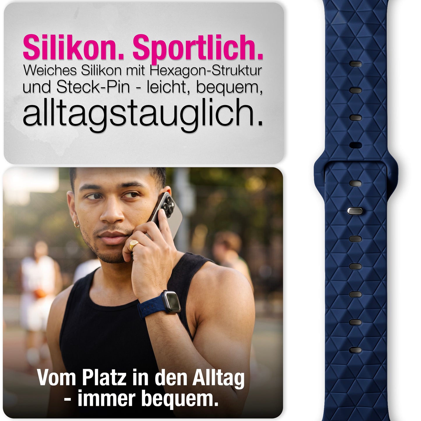 NALIA Hexion Armband kompatibel mit Apple Watch Armband Series SE/iWatch 10 9 8 7 6 5 4 3 2 1, 38/40/41/42mm, Silikon Loop mit Hexagon Design, Sportarmband Steck-Pin-Verschluss