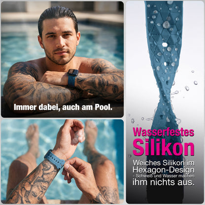 NALIA Hexion Armband kompatibel mit Apple Watch Armband Series SE/iWatch 10 9 8 7 6 5 4 3 2 1, 38/40/41/42mm, Silikon Loop mit Hexagon Design, Sportarmband Steck-Pin-Verschluss