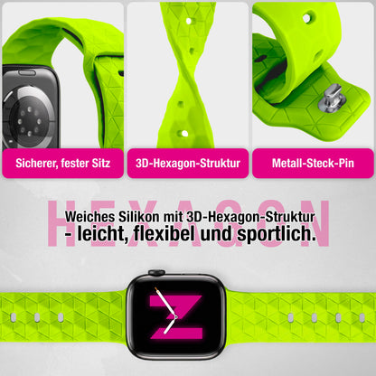 NALIA Hexion Armband kompatibel mit Apple Watch Armband Series SE/iWatch 10 9 8 7 6 5 4 3 2 1, 38/40/41/42mm, Silikon Loop mit Hexagon Design, Sportarmband Steck-Pin-Verschluss