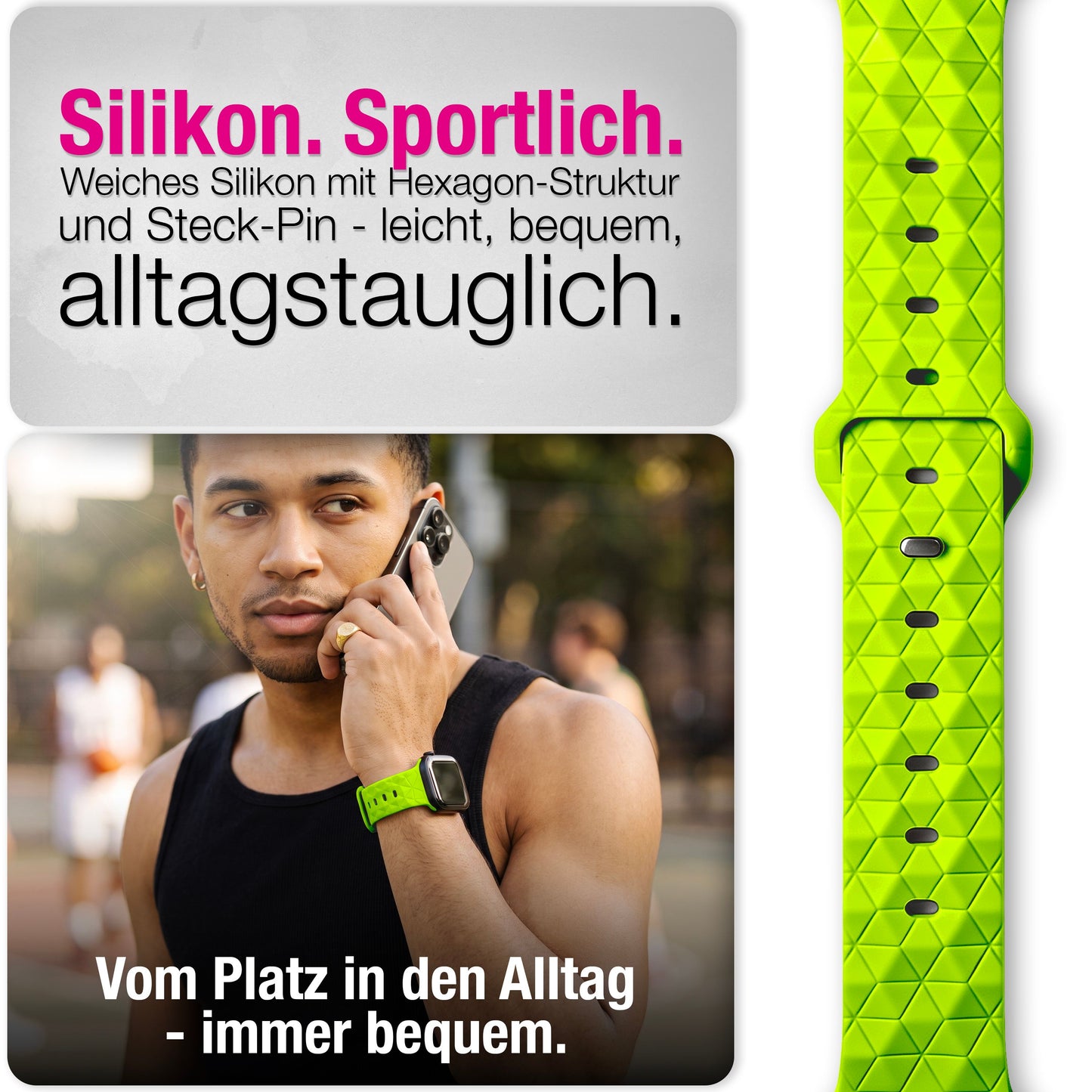NALIA Hexion Armband kompatibel mit Apple Watch Armband Series SE/iWatch 10 9 8 7 6 5 4 3 2 1, 38/40/41/42mm, Silikon Loop mit Hexagon Design, Sportarmband Steck-Pin-Verschluss