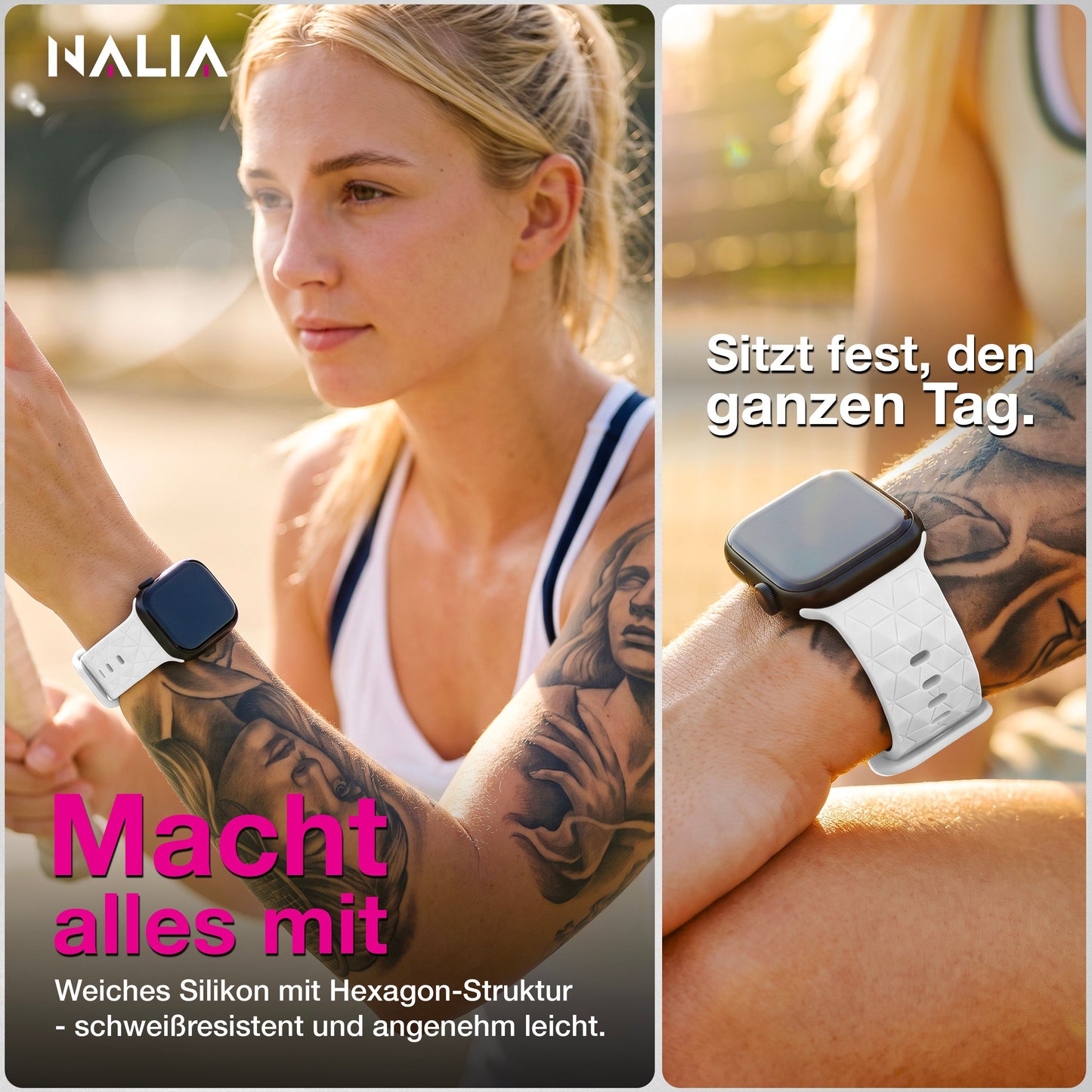 NALIA Hexion Armband kompatibel mit Apple Watch Armband Series SE/iWatch 10 9 8 7 6 5 4 3 2 1, 38/40/41/42mm, Silikon Loop mit Hexagon Design, Sportarmband Steck-Pin-Verschluss