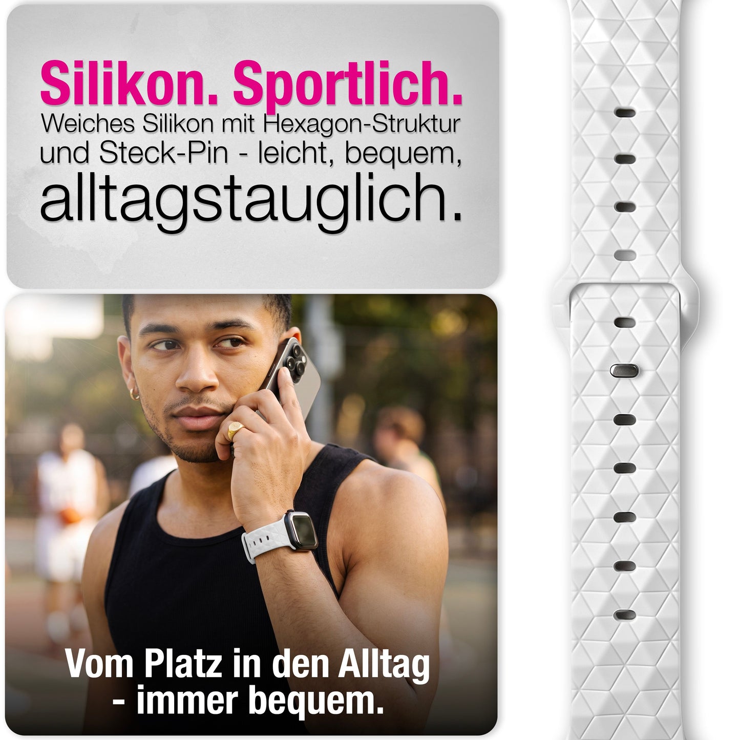 NALIA Hexion Armband kompatibel mit Apple Watch Armband Series SE/iWatch 10 9 8 7 6 5 4 3 2 1, 38/40/41/42mm, Silikon Loop mit Hexagon Design, Sportarmband Steck-Pin-Verschluss