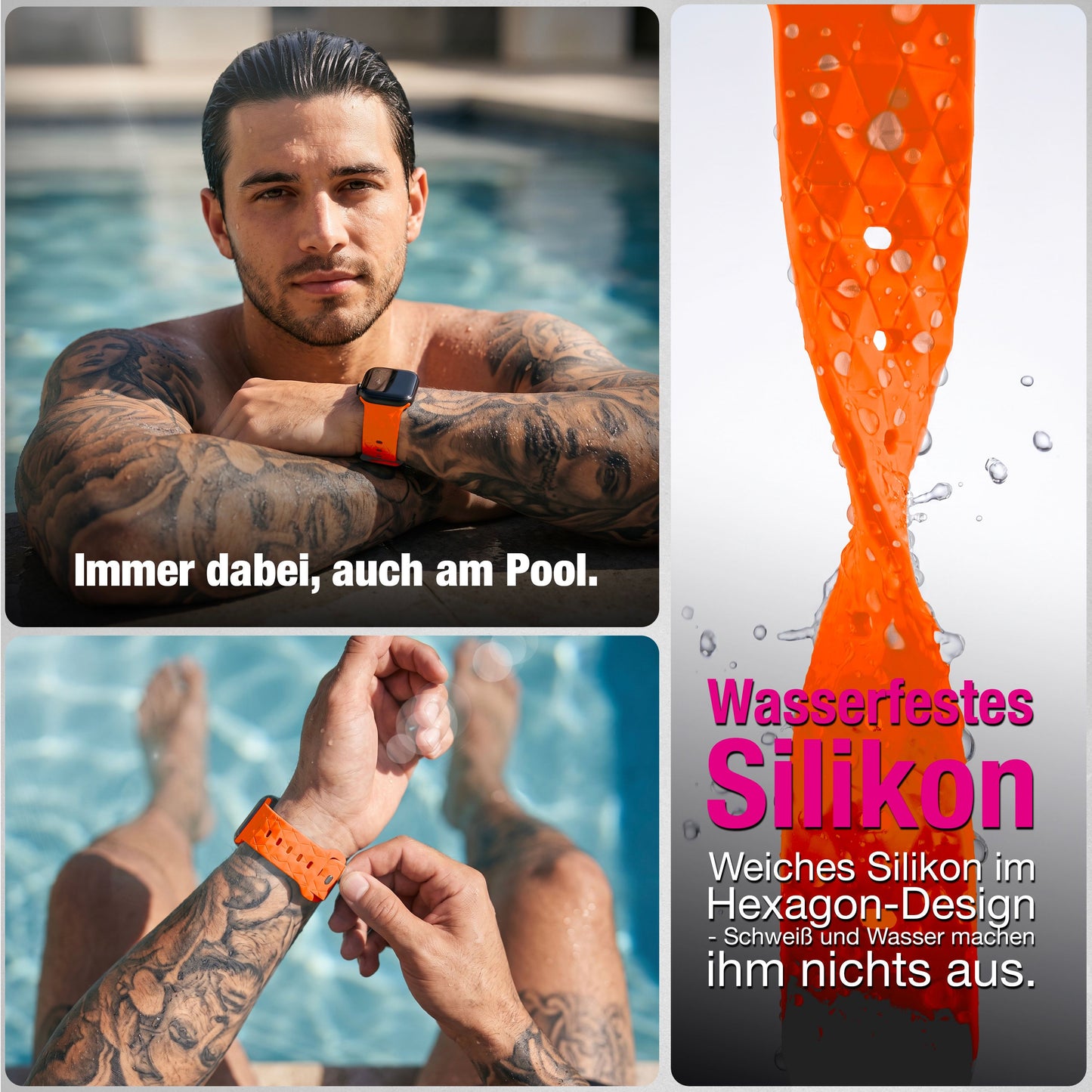 NALIA Hexion Armband kompatibel mit Apple Watch Armband Series SE/iWatch 10 9 8 7 6 5 4 3 2 1, 38/40/41/42mm, Silikon Loop mit Hexagon Design, Sportarmband Steck-Pin-Verschluss