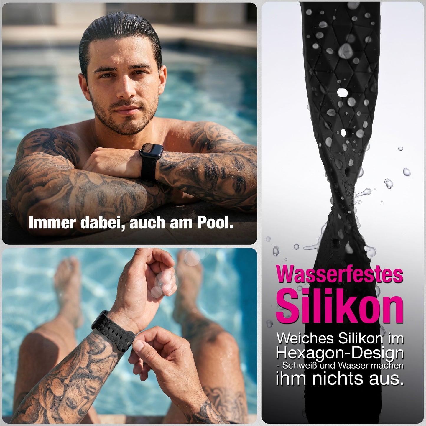 NALIA Hexion Armband kompatibel mit Apple Watch Armband Series SE/iWatch 10 9 8 7 6 5 4 3 2 1, 38/40/41/42mm, Silikon Loop mit Hexagon Design, Sportarmband Steck-Pin-Verschluss