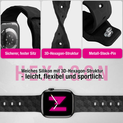 NALIA Hexion Armband kompatibel mit Apple Watch Armband Series SE/iWatch 10 9 8 7 6 5 4 3 2 1, 38/40/41/42mm, Silikon Loop mit Hexagon Design, Sportarmband Steck-Pin-Verschluss