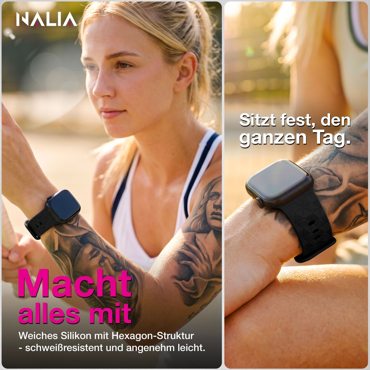 NALIA Hexion Armband kompatibel mit Apple Watch Armband Series SE/iWatch 10 9 8 7 6 5 4 3 2 1, 38/40/41/42mm, Silikon Loop mit Hexagon Design, Sportarmband Steck-Pin-Verschluss