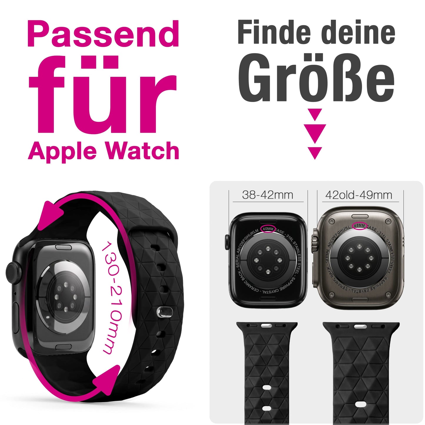 NALIA Hexion Armband kompatibel mit Apple Watch Armband Series SE/iWatch 10 9 8 7 6 5 4 3 2 1, 38/40/41/42mm, Silikon Loop mit Hexagon Design, Sportarmband Steck-Pin-Verschluss
