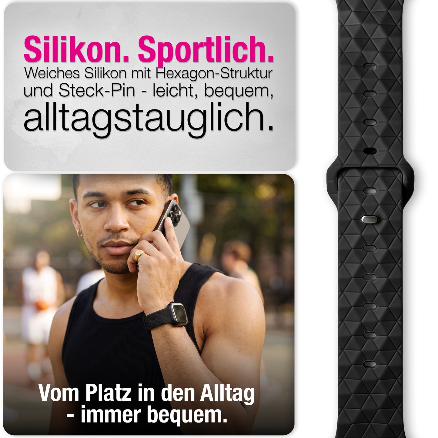 NALIA Hexion Armband kompatibel mit Apple Watch Armband Series SE/iWatch 10 9 8 7 6 5 4 3 2 1, 38/40/41/42mm, Silikon Loop mit Hexagon Design, Sportarmband Steck-Pin-Verschluss