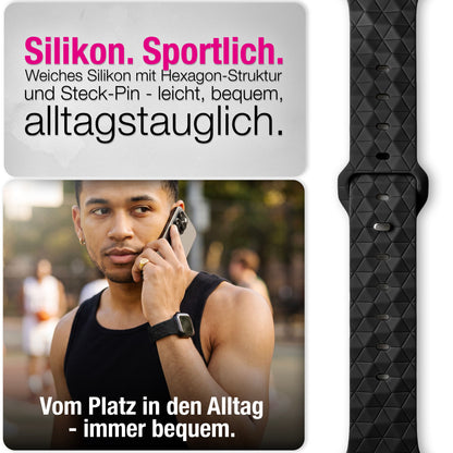 NALIA Hexion Armband kompatibel mit Apple Watch Armband Series SE/iWatch 10 9 8 7 6 5 4 3 2 1, 38/40/41/42mm, Silikon Loop mit Hexagon Design, Sportarmband Steck-Pin-Verschluss