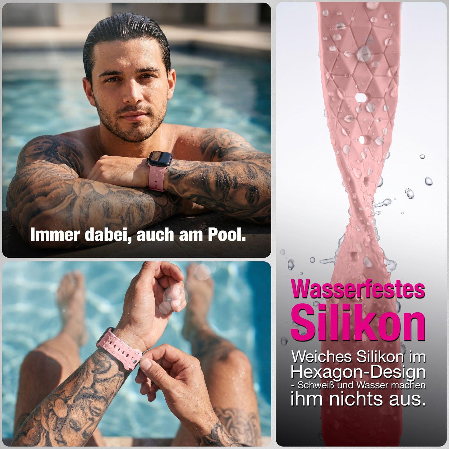 NALIA Hexion Armband kompatibel mit Apple Watch Armband Series SE/iWatch 10 9 8 7 6 5 4 3 2 1, 38/40/41/42mm, Silikon Loop mit Hexagon Design, Sportarmband Steck-Pin-Verschluss